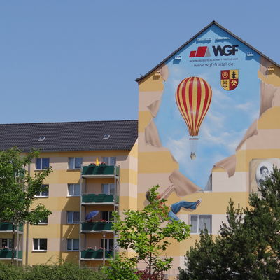 Graffito in Erinnerung an Wilhelmine-Reichard an einem WGF-Haus an der Dresdner Strae